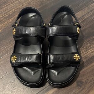 Tory Burch Black Sport Sandals with Gold Accents